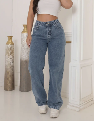 Calça Jeans Wide Leg Feminina Cintura Alta Stillge