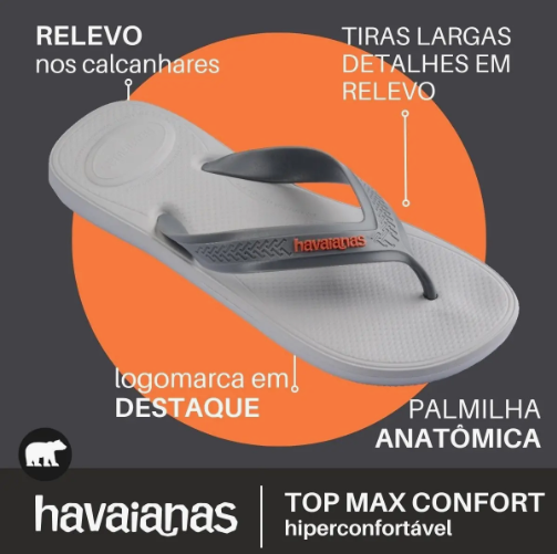 Chinelo Havaianas Top Max Comfort masculino cinza