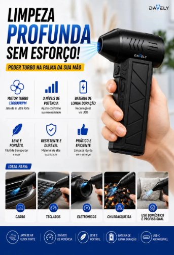 Mini Soprador de Ar Turbo Portátil Recarregável Davely